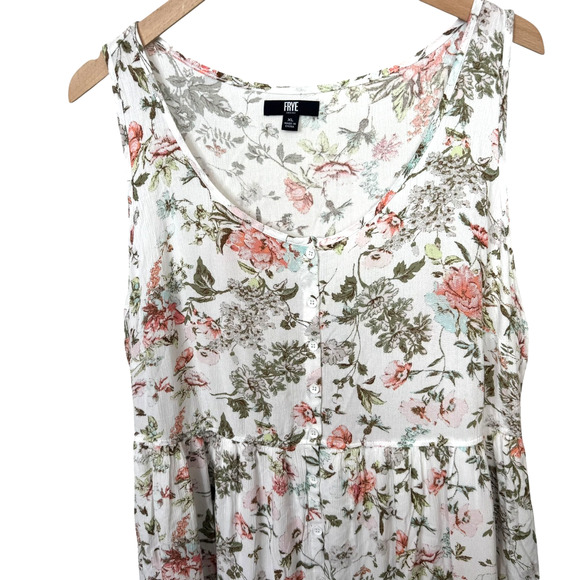 Frye Button Front Midi Dress Sleeveless Scoop Neck Floral Folk Garden Size XL - Picture 4 of 12